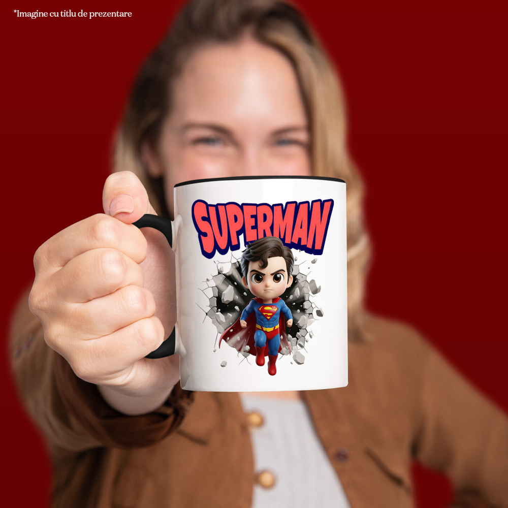 Cana Cu Superman Magie si Poveste Intr-un Cadru Ceramica, 330ML, cu Maner Negru [2]