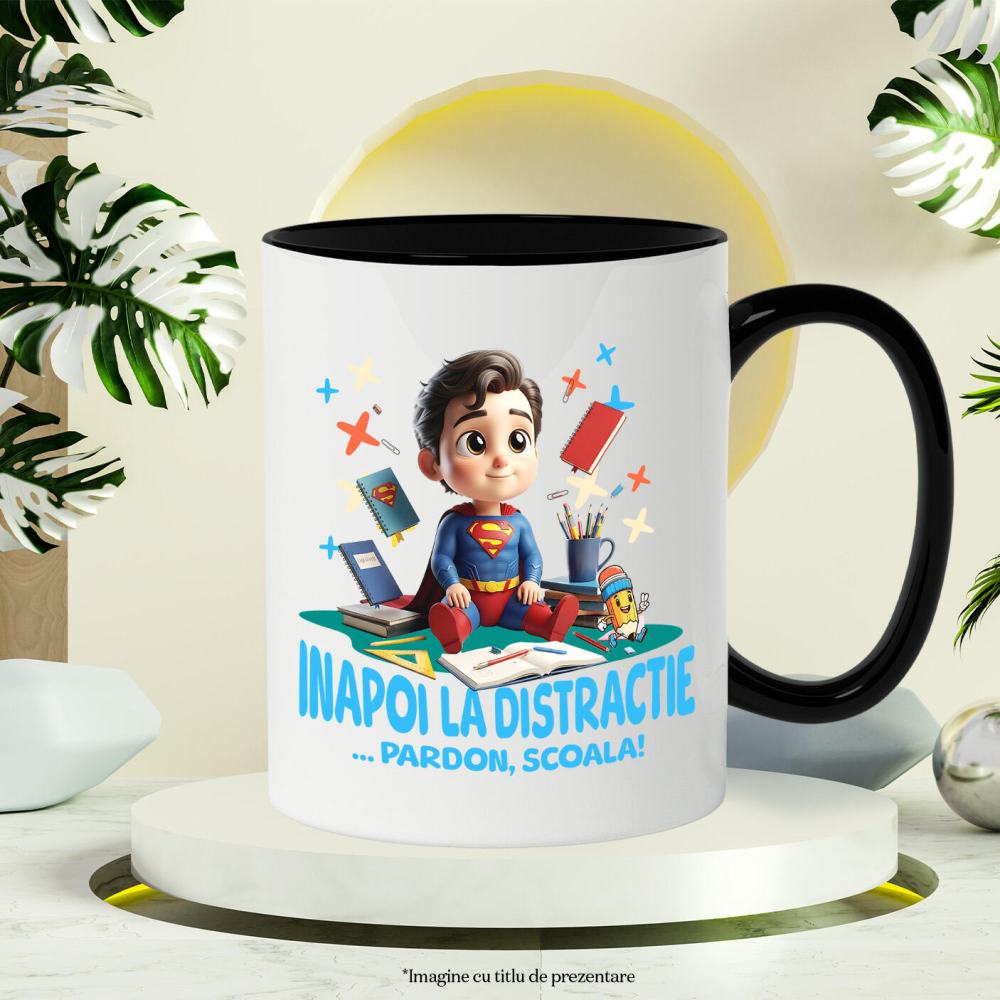 Cana Cu Superman – Scoala Devine Super Ceramica, 330ML, cu Maner Negru [3]