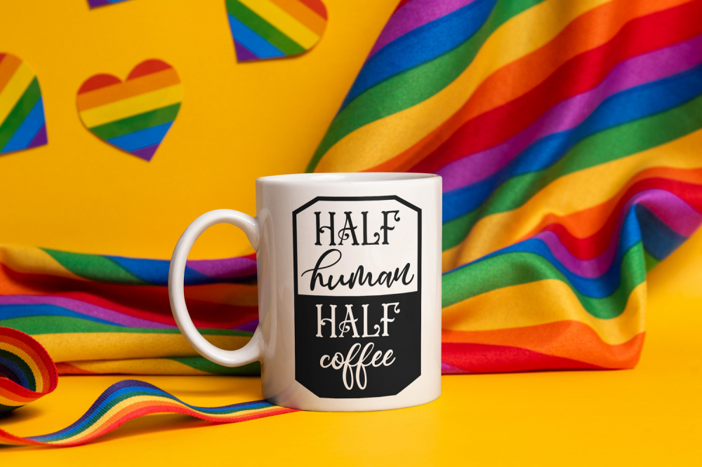 Cana Cu Text In Engleza Half Human Half Coffee, Ceasca Mare De Cafea, Trezirea De Dimineata, Multicolor 330 ml, Maner Alb [2]