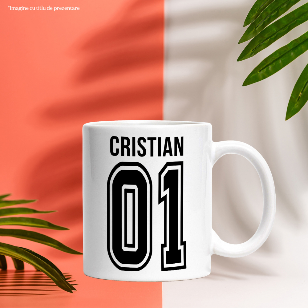 Cana Cu Textul Cristian, si Numarul 01, Cel Mai Bun, Apreciere, Personalizat, 330ml, Ceramic cu Maner Alb [3]