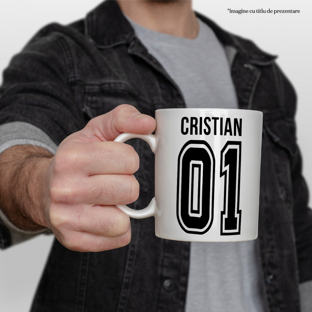 Cana Cu Textul Cristian, si Numarul 01, Cel Mai Bun, Apreciere, Personalizat, 330ml, Ceramic cu Maner Alb [2]