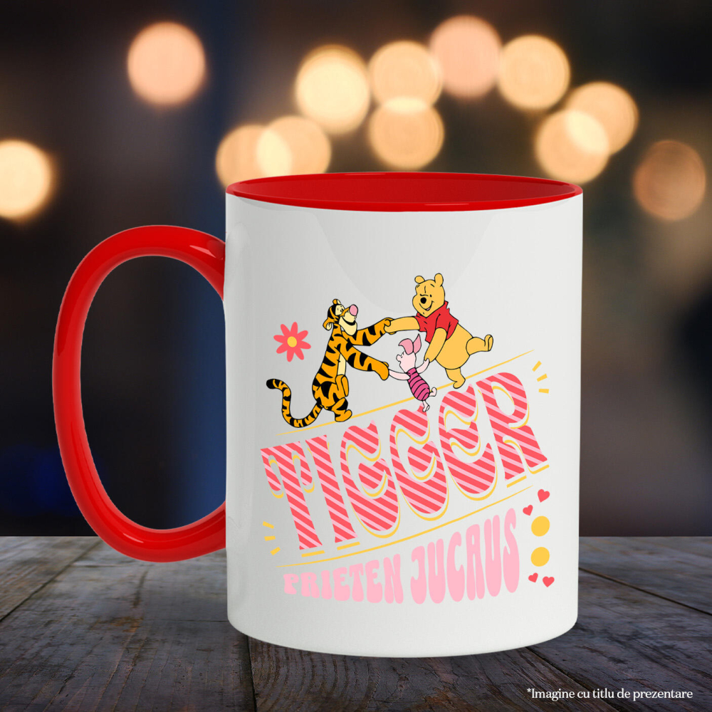 Cana Cu Tigger și Prietenii – Împreuna Mereu Ceramica, 330ML, cu Maner Rosu [3]