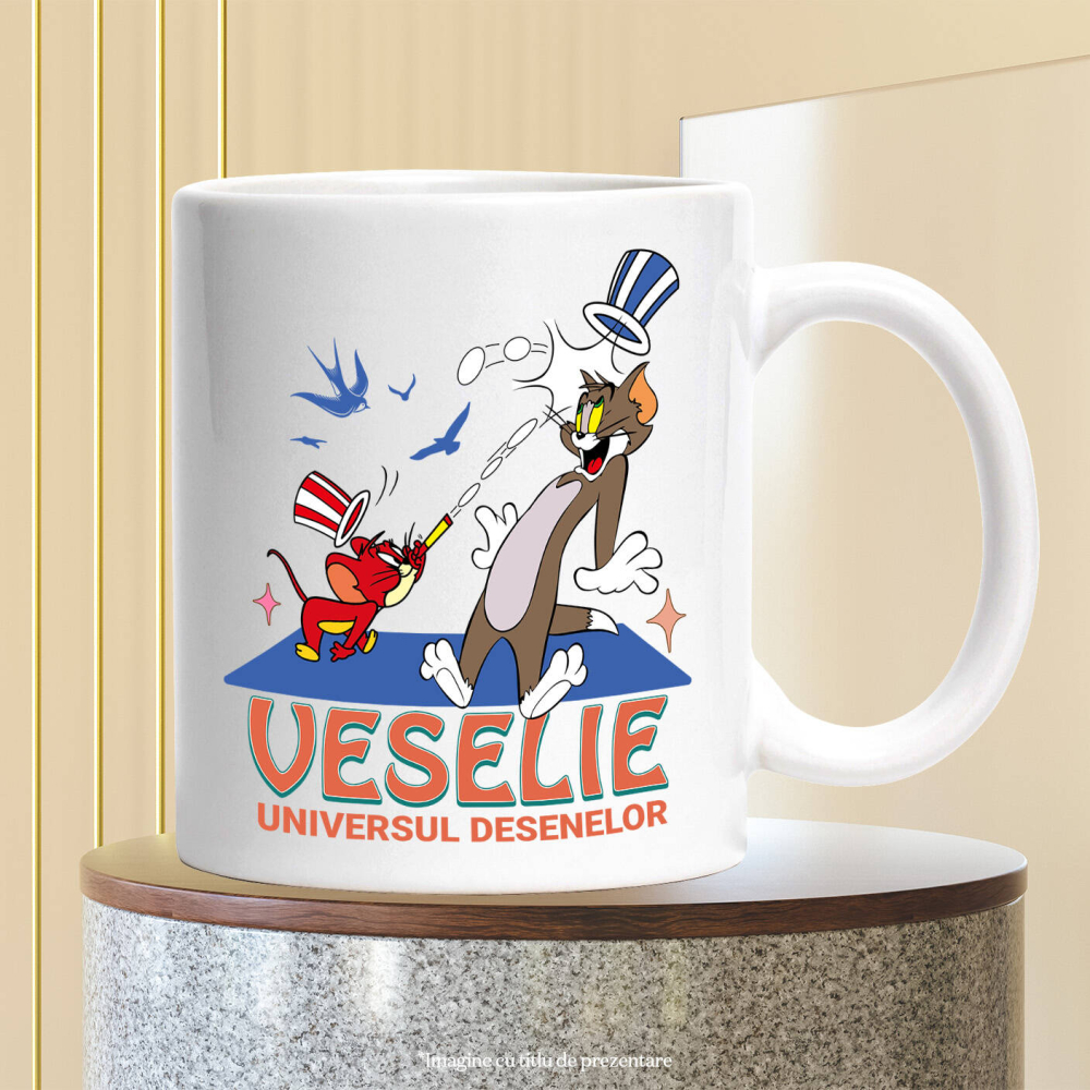 Cana Cu Tom and Jerry - Razboiul pisicii si soarecului Ceramica, 330ML, cu Maner Alb [3]