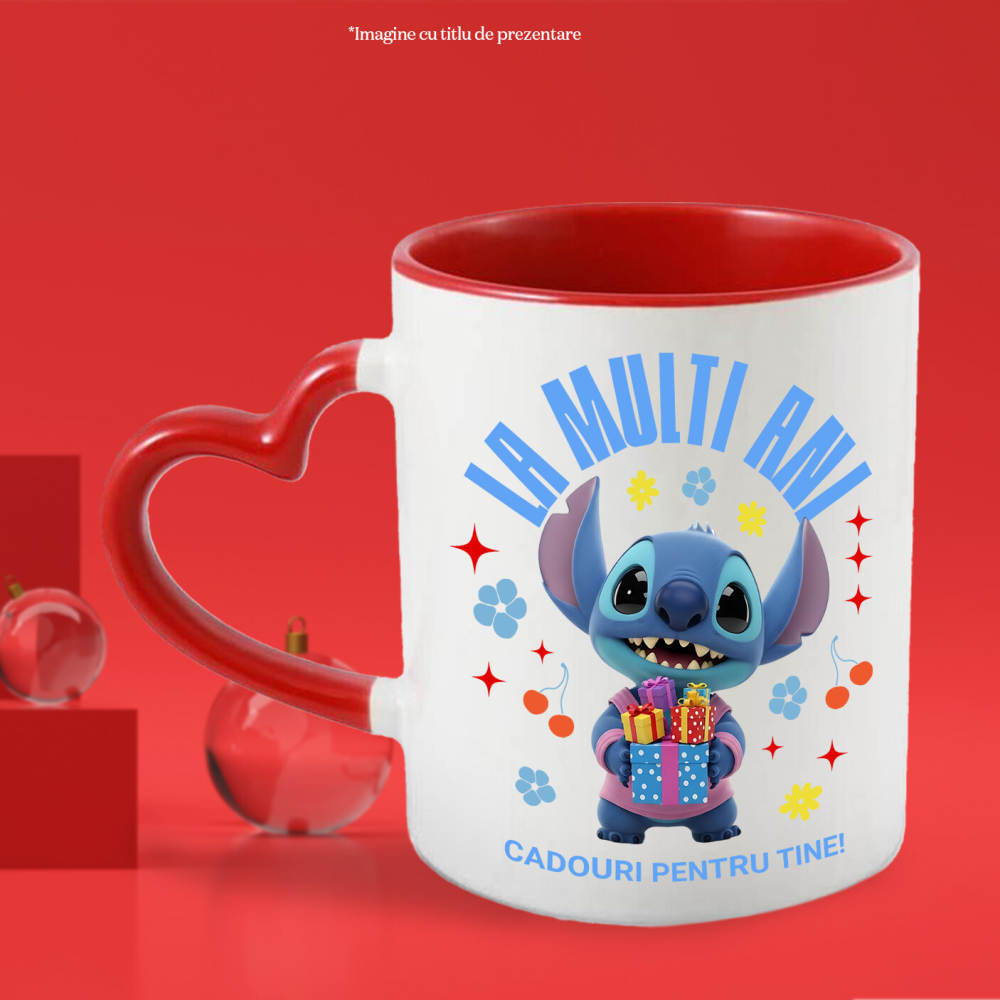 Cana Cu Totul pentru O Petrecere Stitch Ceramica, 330ML, cu Maner Inima Rosie [2]