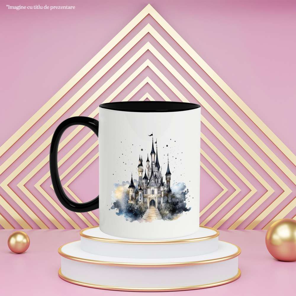 Cana cu un palat ca in povesti | ilustratie | Disneyland | pictat | lumea povestilor | desene animate | atmosfera placuta | 330ml | Ceramica cu Maner Negru [3]
