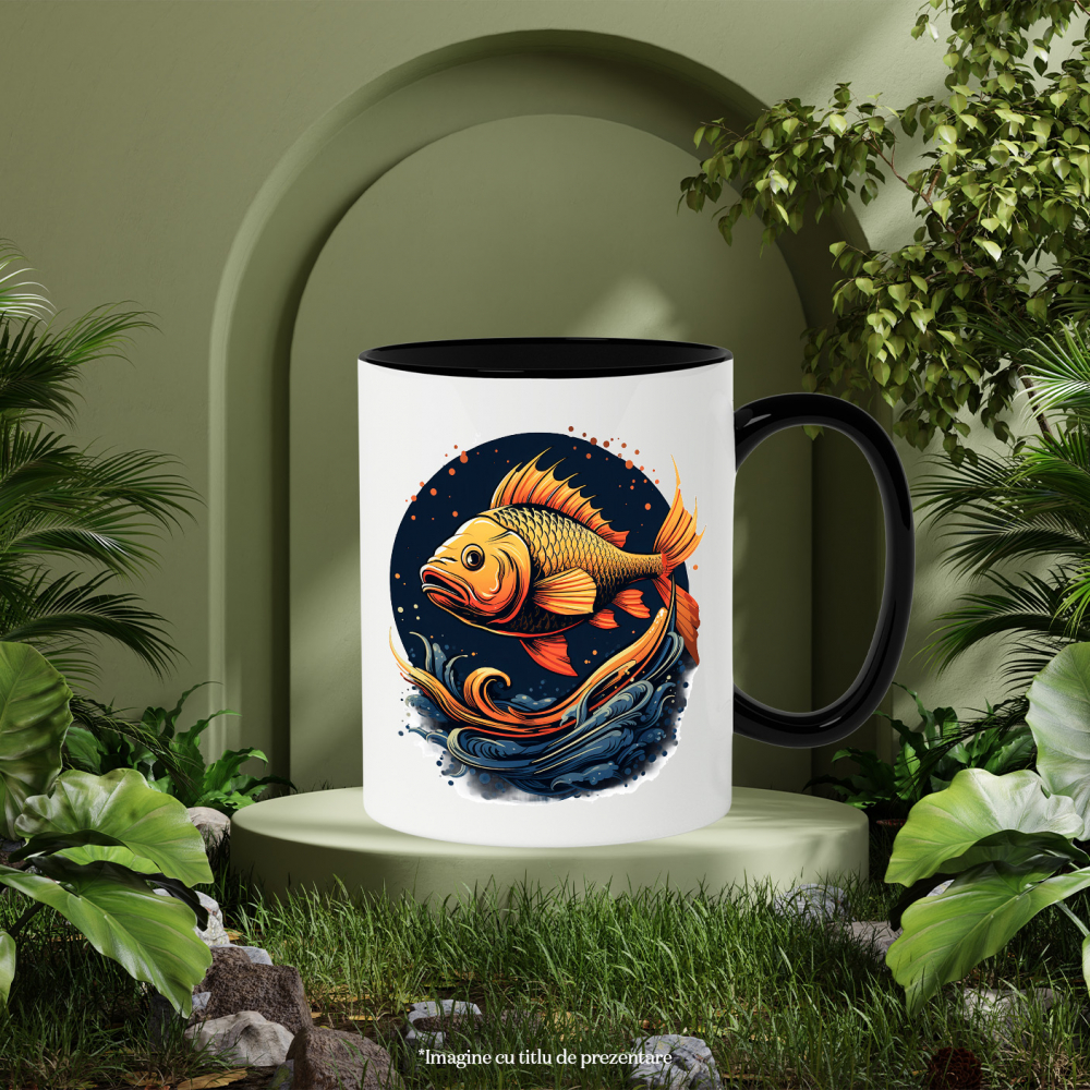 Cana cu un peste, ilustratie, cerc, apa, mare, pestisorul auriu cu Maner Negru [3]