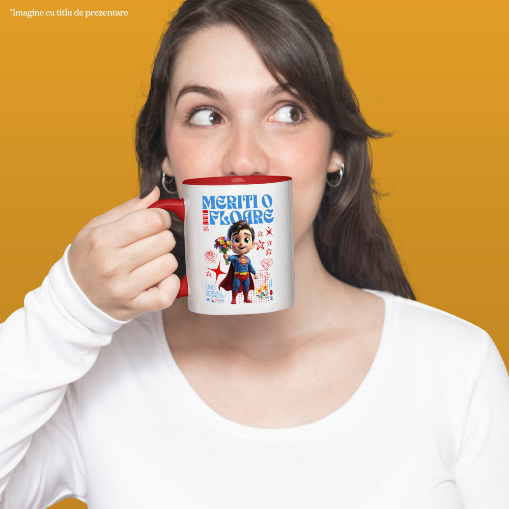 Cana Cu Univers Disney cu Superman si Flori Ceramica, 330ML, cu Maner Rosu [2]