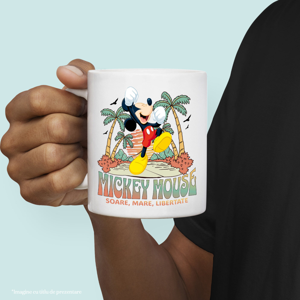 Cana Cu Vacanta Perfecta cu Mickey Mouse sub Palmieri Ceramica, 330ML, cu Maner Alb [2]