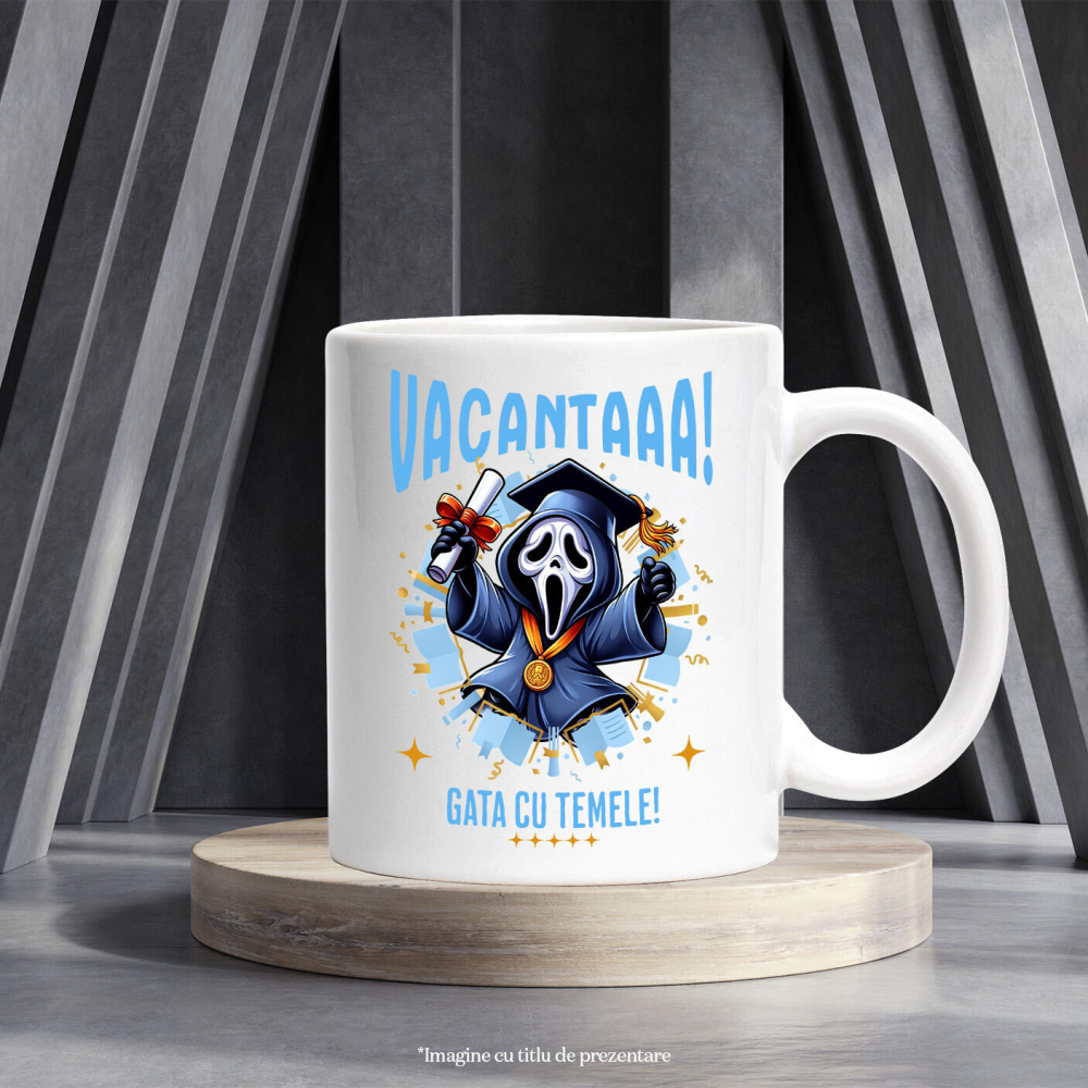Cana Cu Vacanta Terifianta cu Scream si Diplome Ceramica, 330ML, cu Maner Alb [3]