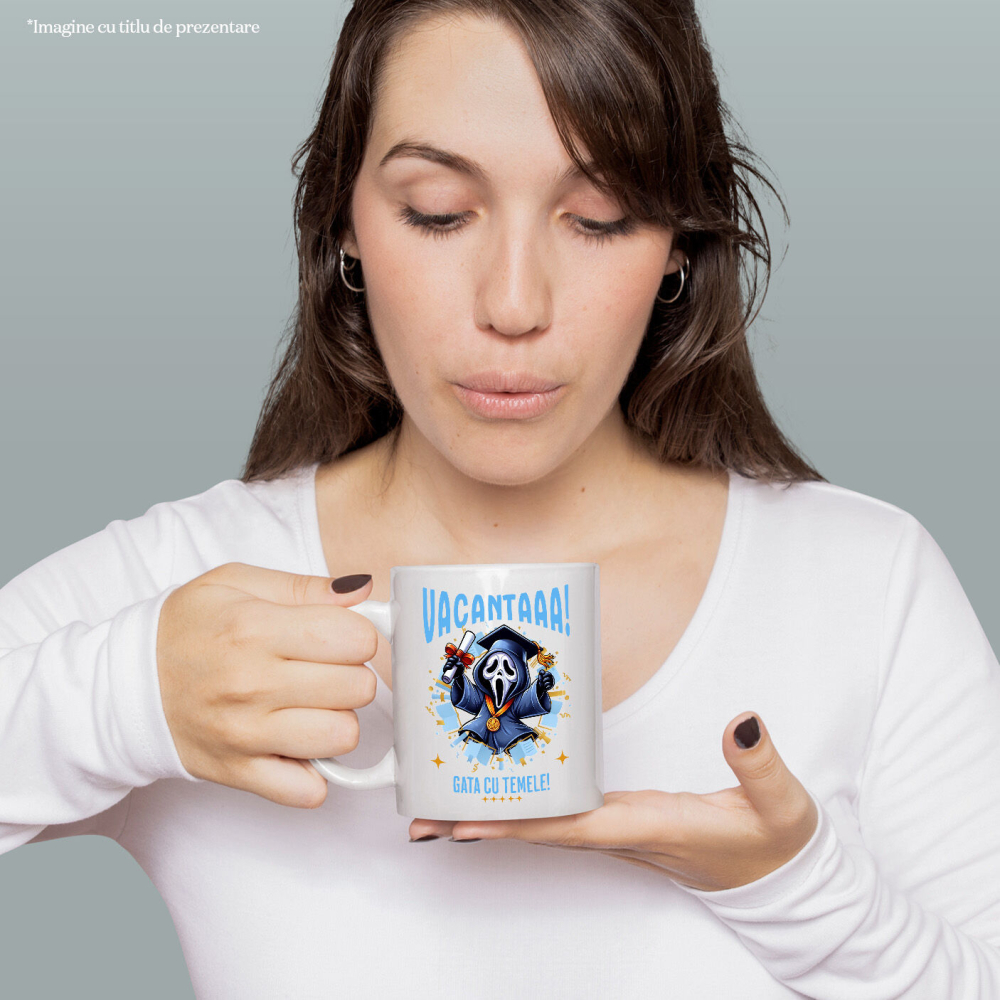 Cana Cu Vacanta Terifianta cu Scream si Diplome Ceramica, 330ML, cu Maner Alb [2]