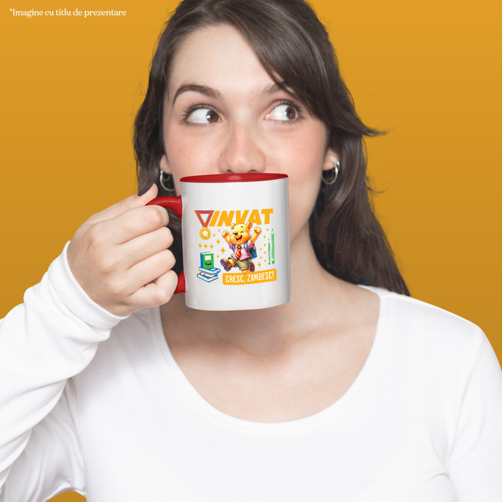 Cana Cu Winnie: Descoperim, Zambim Si Ne Dezvoltam Ceramica, 330ML, cu Maner Rosu [2]