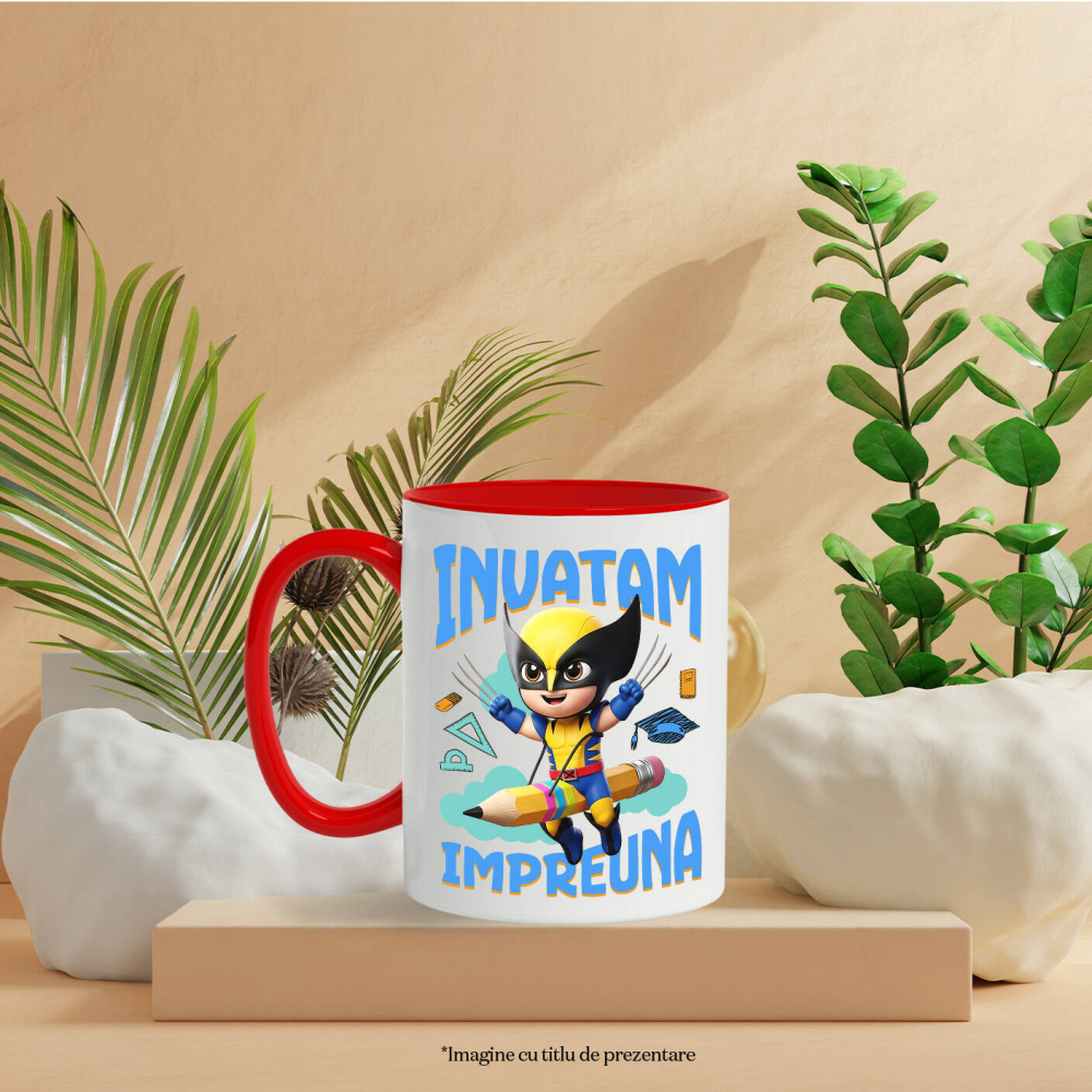 Cana Cu Wolverine – Invatare in Stil de Erou Ceramica, 330ML, cu Maner Rosu [3]