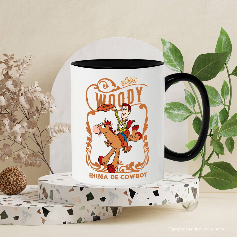Cana Cu Woody si calul – curaj si incredere Ceramica, 330ML, cu Maner Negru [3]
