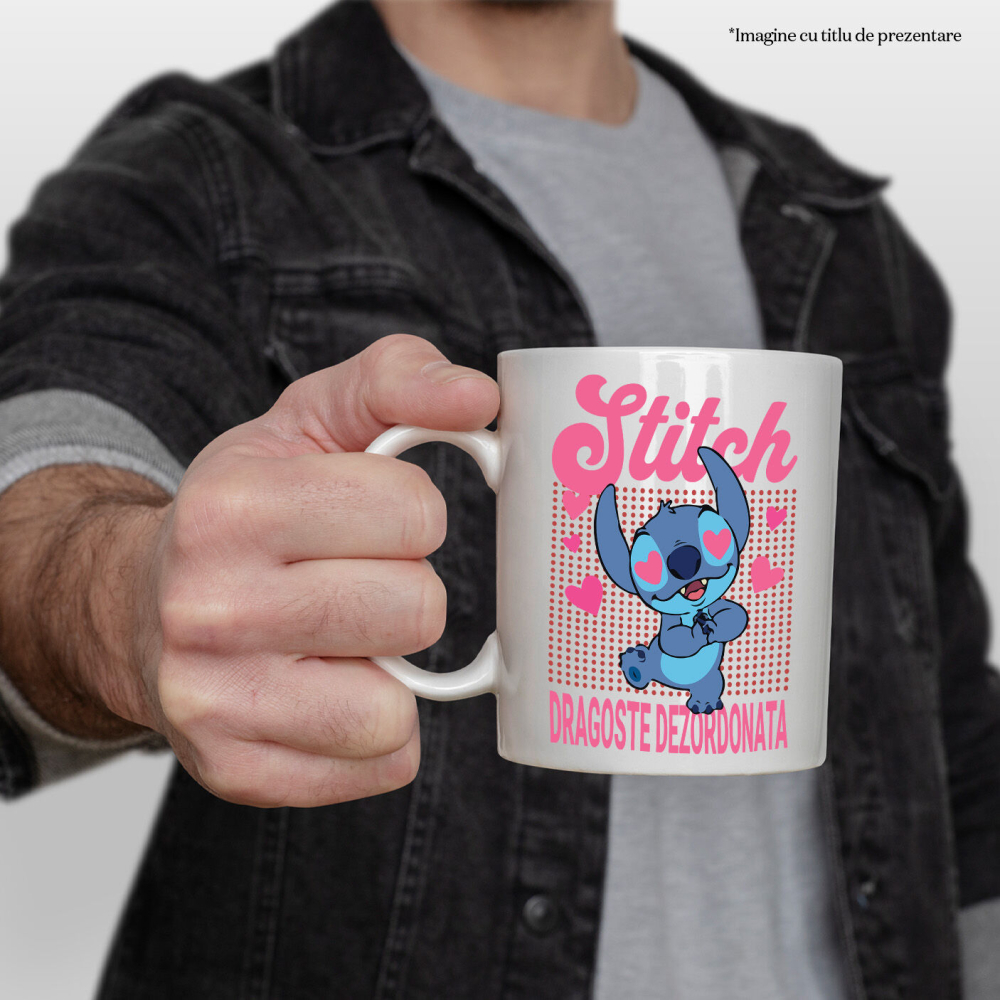 Cana Cu Zambetul Indragostit al lui Stitch Ceramica, 330ML, cu Maner Alb [2]