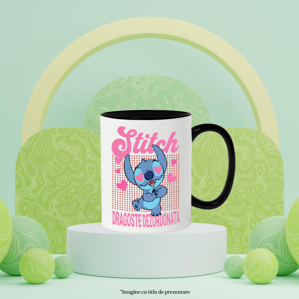 Cana Cu Zambetul Indragostit al lui Stitch Ceramica, 330ML, cu Maner Negru [3]