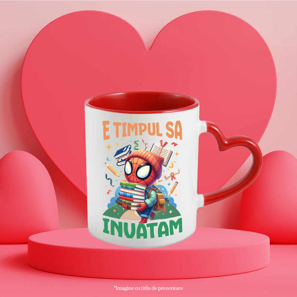 Cana Cu Zile Pline de Distractie si Invatare cu Spiderman Ceramica, 330ML, cu Maner Inima Rosie [3]