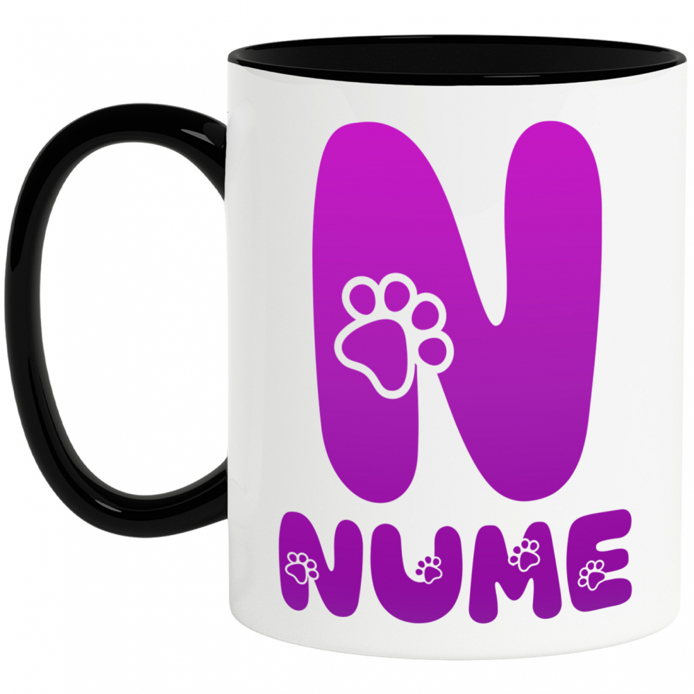 Cana Iubitorii De Animale, Laubuta, Text Personalizat, Culoare Mov, Caine, Cu Litera, 330ML, Ceramica, Cu Maner si Interior Negru [1]