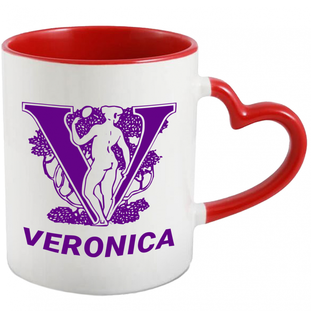 Cana Iubitorii De Arata Greceasca, Text Nume Personalizat, Statuie, Culoare Mov, Cu Litera, 330ML, Ceramica, Cu Maner Inima Rosie si Interior Rosu [1]