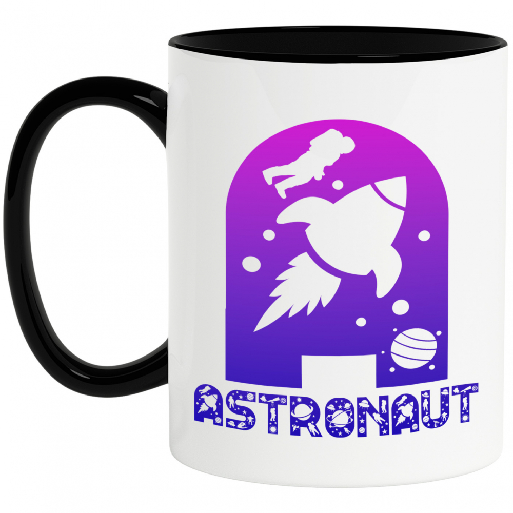 Cana Iubitorii De Astronomie, Racheta astronaut, Text Nume Personalizat, Multicolor, Cu Litera, 330ML, Ceramica, Cu Maner si Interior Negru [1]