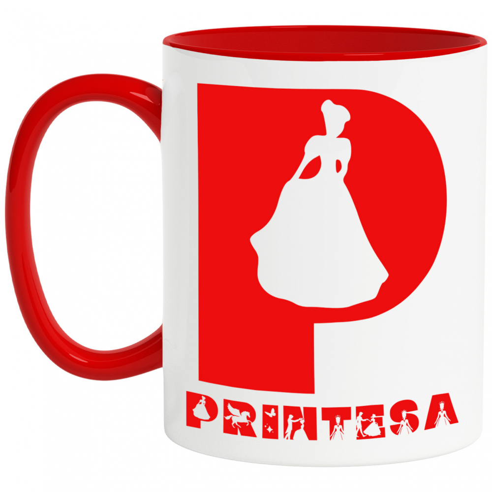 Cana Iubitorii De Basme magice, Printesa, Unicorn, Text Nume Personalizat, copii, Culoare Rosu, Cu Litera, 330ML, Ceramica, Cu Maner si Interior Rosu [1]