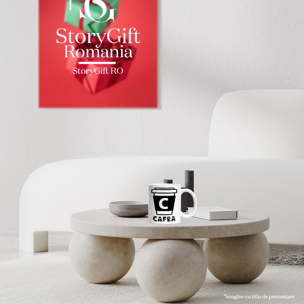 Cana Iubitorii De Bautura cafea, Energie Boabe, Text Nume Personalizat, Culoare Negru, Cu Litera, 330ML, Ceramica, Cu Maner si Interior Alb [4]