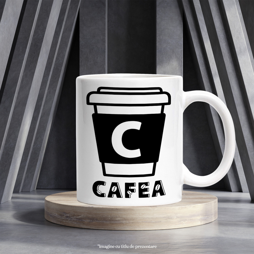Cana Iubitorii De Bautura cafea, Energie Boabe, Text Nume Personalizat, Culoare Negru, Cu Litera, 330ML, Ceramica, Cu Maner si Interior Alb [3]