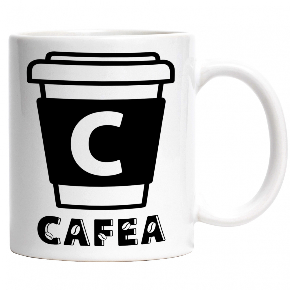 Cana Iubitorii De Bautura cafea, Energie Boabe, Text Nume Personalizat, Culoare Negru, Cu Litera, 330ML, Ceramica, Cu Maner si Interior Alb [1]