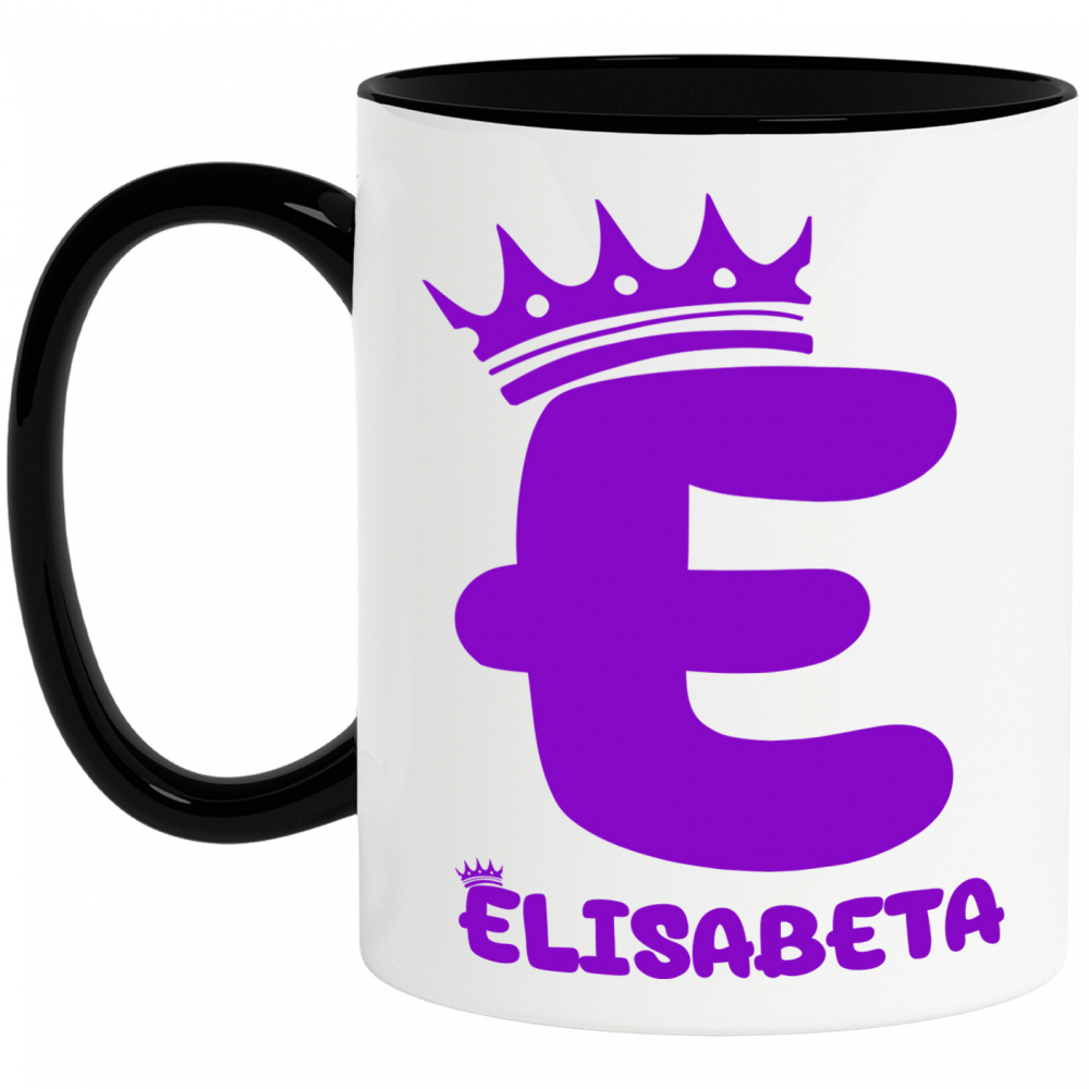 Cana Iubitorii De Coroane Regale, Text Nume Personalizat, Copii, Culoare Mov, Cu Litera, 330ML, Ceramica, Cu Maner si Interior Negru [1]