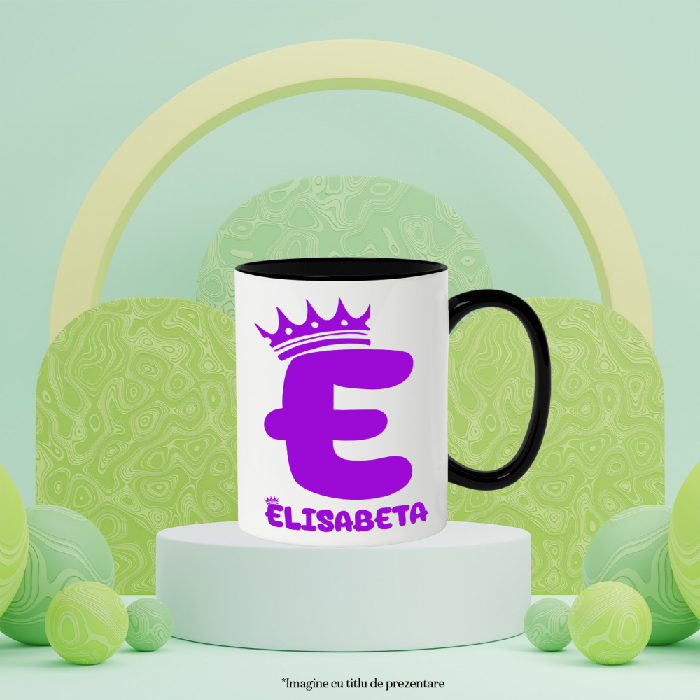 Cana Iubitorii De Coroane Regale, Text Nume Personalizat, Copii, Culoare Mov, Cu Litera, 330ML, Ceramica, Cu Maner si Interior Negru [3]