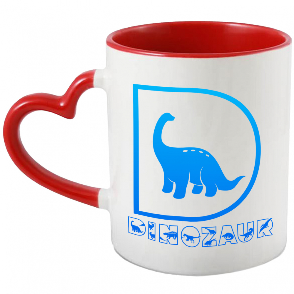 Cana Iubitorii De Dinozauri, Animal, Text Personalizat, Culoare Albastru,Copii, Cu Litera, 330ML, Ceramica, Cu Maner Inima Rosie si Interior Rosu [1]