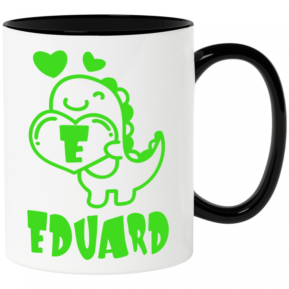 Cana Iubitorii De Dinozauri, Pancarda Inima Cifra, Text Personalizat, Culoare Verde, Cu Litera, 330ML, Ceramica, Cu Maner si Interior Negru [1]