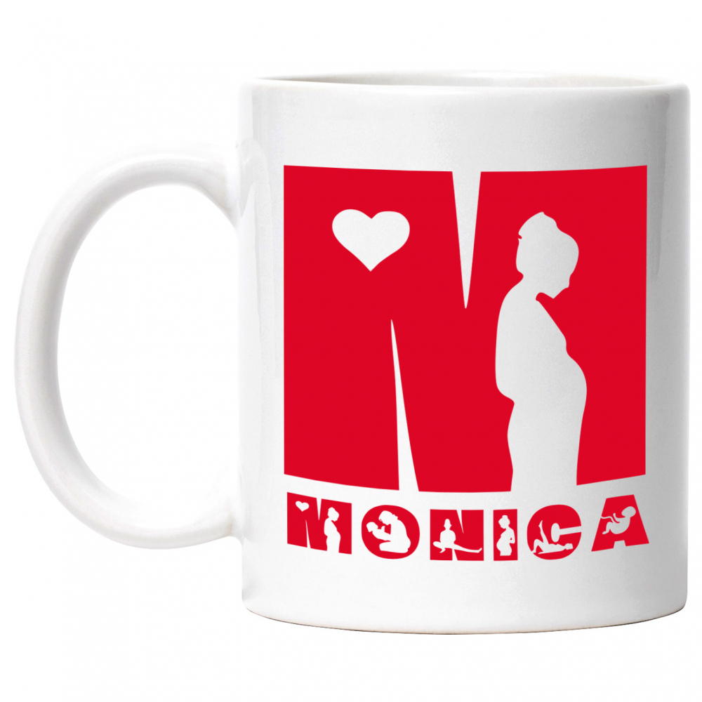 Cana Iubitorii De Familie, Femeie insarcinata, Text Nume Personalizat, copii, Culoare Rosu, Cu Litera, 330ML, Ceramica, Cu Maner si Interior Alb [1]