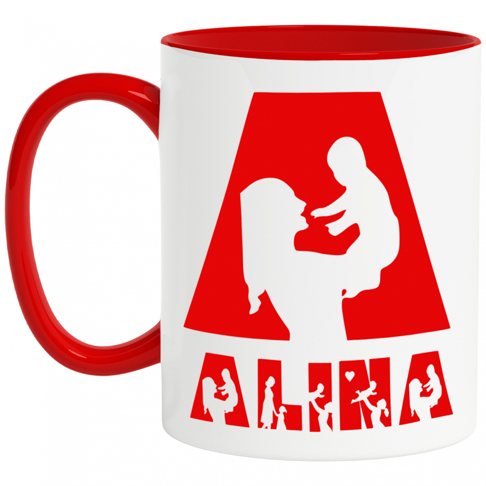 Cana Iubitorii De Familie, Mama, Parinte, Text Nume Personalizat, copii, Culoare Rosu, Cu Litera, 330ML, Ceramica, Cu Maner si Interior Rosu [1]