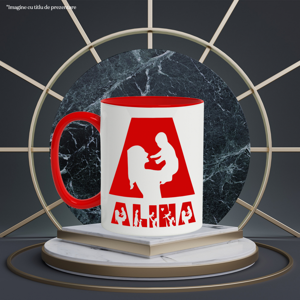 Cana Iubitorii De Familie, Mama, Parinte, Text Nume Personalizat, copii, Culoare Rosu, Cu Litera, 330ML, Ceramica, Cu Maner si Interior Rosu [3]