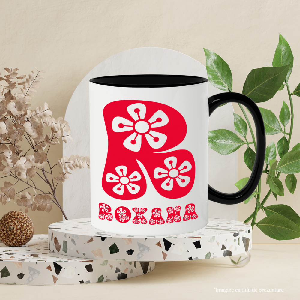 Cana Iubitorii De Flori, Natura, Text Nume Personalizat, Dragoste,Copii, Culoare Rosu, Cu Litera, 330ML, Ceramica, Cu Maner si Interior Negru [3]