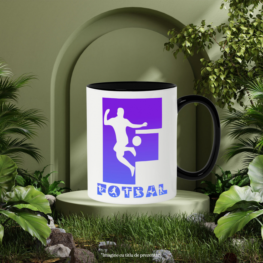 Cana Iubitorii De Fotbal, Minge, Silueta Sportiv, Text Nume Personalizat, Copii, Culoare Albastru, Cu Litera, 330ML, Ceramica, Cu Maner si Interior Negru [3]