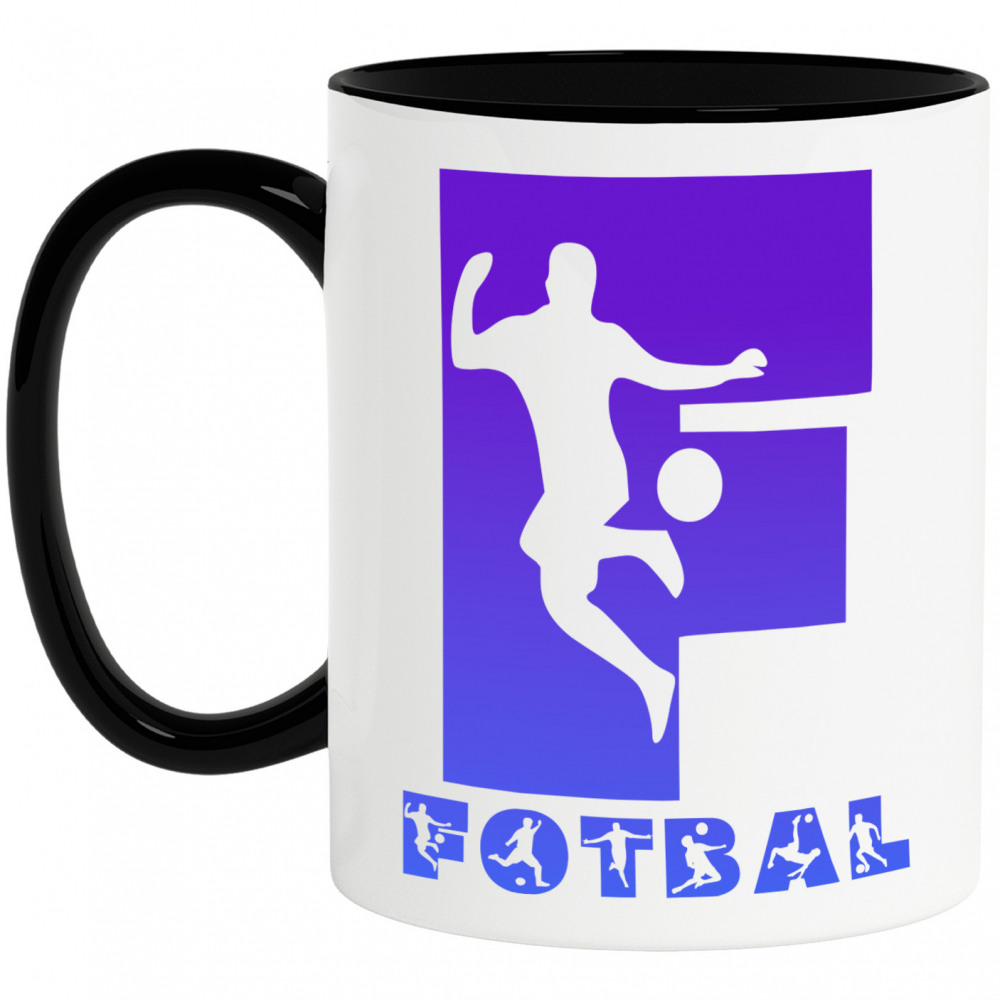 Cana Iubitorii De Fotbal, Minge, Silueta Sportiv, Text Nume Personalizat, Copii, Culoare Albastru, Cu Litera, 330ML, Ceramica, Cu Maner si Interior Negru [1]