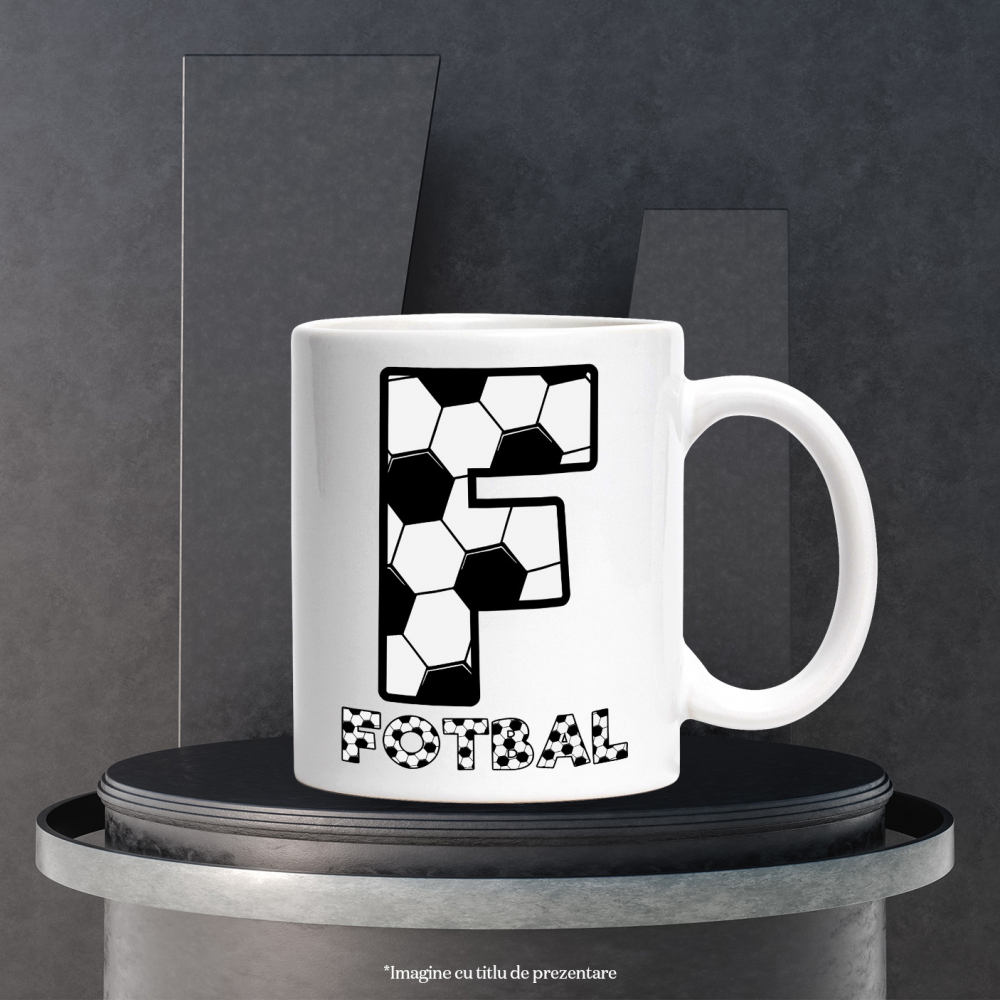 Cana Iubitorii De Fotbal, Minge, Sport, Text Nume Personalizat, Copii, Culoare Alb Negru, Cu Litera, 330ML, Ceramica, Cu Maner si Interior Alb [3]