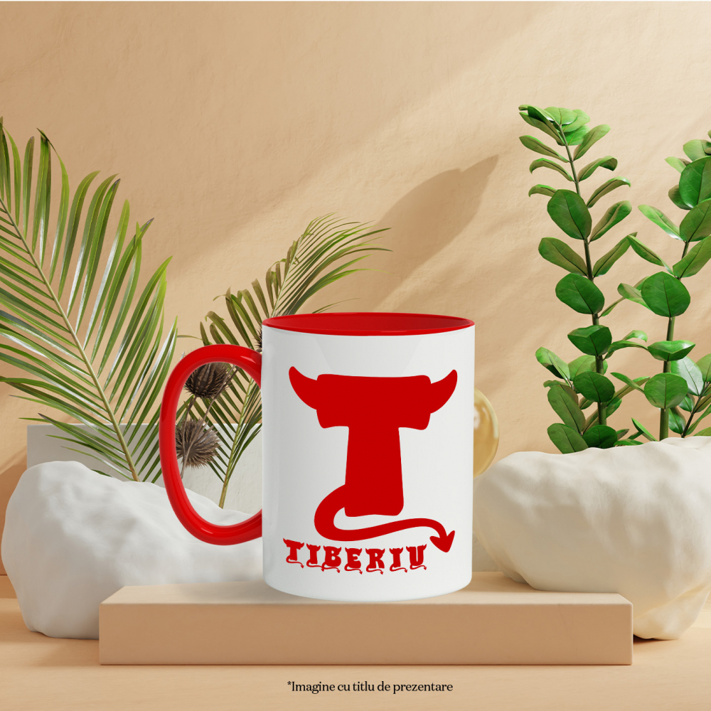 Cana Iubitorii De Hallowen, Coarne Diavol, Text Nume Personalizat, Copii, Culoare Rosu, Cu Litera, 330ML, Ceramica, Cu Maner si Interior Rosu [3]