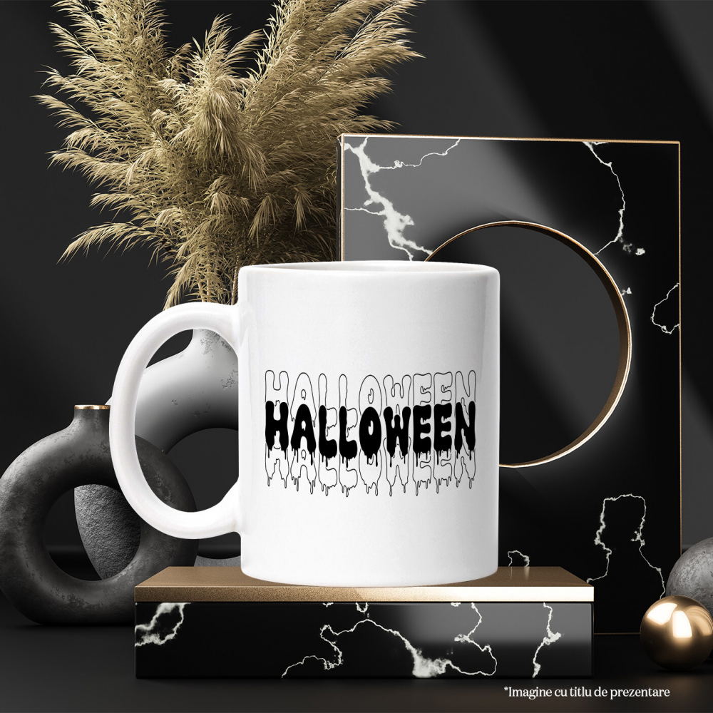 Cana Iubitorii De Hallowen, Text Nume Personalizat, Copii, Culoare Negru, Cu Litera, 330ML, Ceramica, Cu Maner si Interior Alb [3]