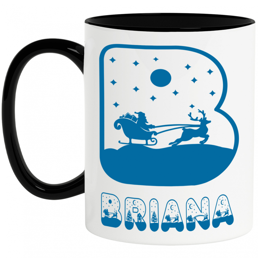 Cana Iubitorii De Iarna, Mos Craciun, Text Nume Personalizat, Copii, Culoare Albastru, Cu Litera, 330ML, Ceramica, Cu Maner si Interior Negru [1]