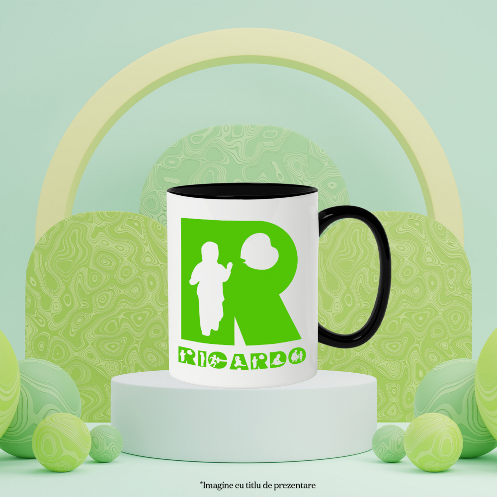 Cana Iubitorii De Joc Afara, Zmeu, Parinte, Text Nume Personalizat, copii, Culoare Verde, Cu Litera, 330ML, Ceramica, Cu Maner si Interior Negru [3]