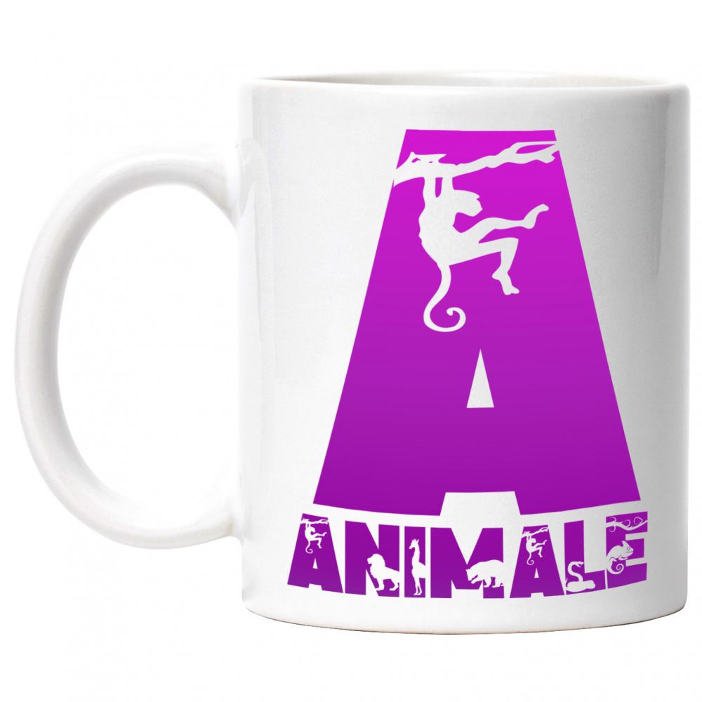 Cana Iubitorii De Maimute, Jungla, Text Personalizat, Culoare Mov,Copii, Cu Litera, 330ML, Ceramica, Cu Maner si Interior Alb [1]