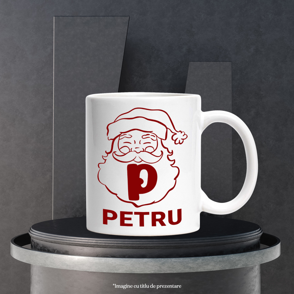 Cana Iubitorii De Mos Craciun, Portret, Text Nume Personalizat, Copii, Culoare Rosu, Cu Litera, 330ML, Ceramica, Cu Maner si Interior Alb [3]