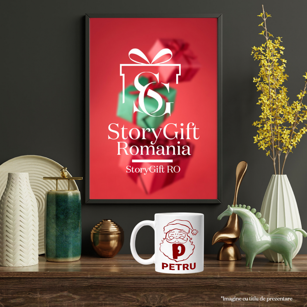 Cana Iubitorii De Mos Craciun, Portret, Text Nume Personalizat, Copii, Culoare Rosu, Cu Litera, 330ML, Ceramica, Cu Maner si Interior Alb [4]