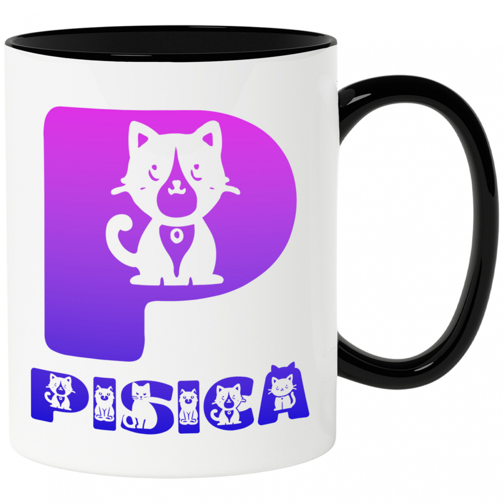 Cana Iubitorii De Pisici, Animal Blanos, Text Personalizat, Culoare Mov Gradient,Copii, Cu Litera, 330ML, Ceramica, Cu Maner si Interior Negru [1]