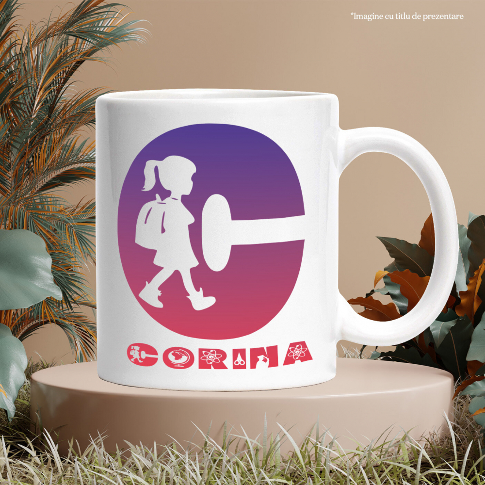 Cana Iubitorii De Scoala, Educatie, Absolvire, Text Nume Personalizat, Copii, Culoare Mov Gradient, Cu Litera, 330ML, Ceramica, Cu Maner si Interior Alb [3]