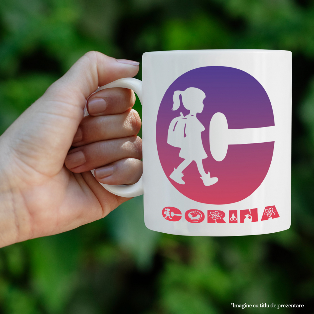 Cana Iubitorii De Scoala, Educatie, Absolvire, Text Nume Personalizat, Copii, Culoare Mov Gradient, Cu Litera, 330ML, Ceramica, Cu Maner si Interior Alb [2]