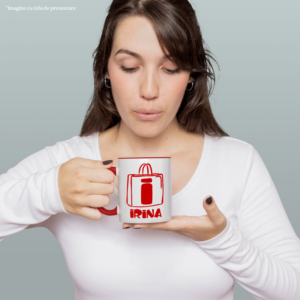 Cana Iubitorii De Shopping, Text Nume Personalizat, Femei, Culoare Rosu, Cu Litera, 330ML, Ceramica, Cu Maner si Interior Rosu [2]