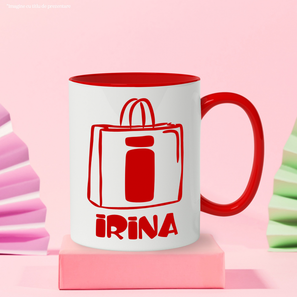 Cana Iubitorii De Shopping, Text Nume Personalizat, Femei, Culoare Rosu, Cu Litera, 330ML, Ceramica, Cu Maner si Interior Rosu [3]